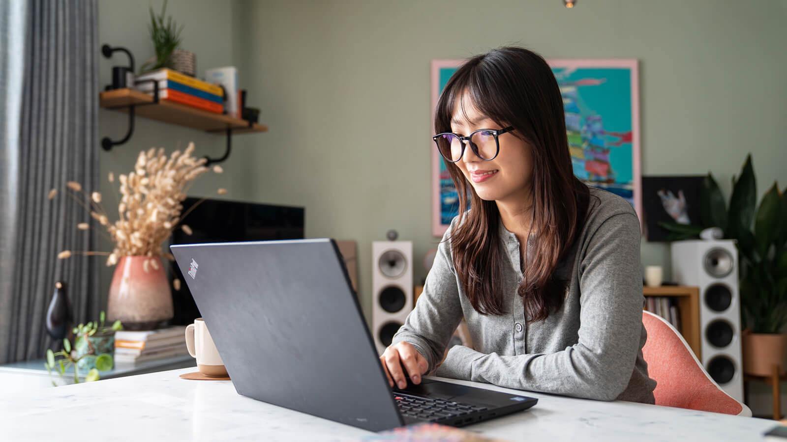 Student working on her laptop