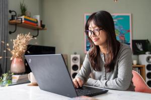 Student working on her laptop