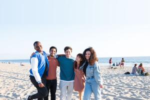 Students on a beach in LA